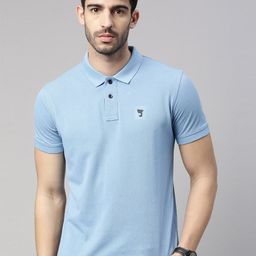 Joven Men Blue Cotton Polo Collar Pockets T-shirt-image-19