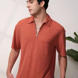 LOCOMOTIVE Men Premium Terry Towel Oversized Dropshoulder Half Zip Polo T-Shirt-image-6