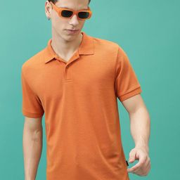 KETCH Rust Polo Collar Relaxed Fit Popcorn Structured T-shirt-57