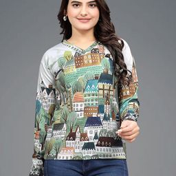 VGHCFASHION Women Printed Woollen Pockets T-shirt-image-73