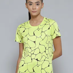 Alcis Women Lime Green Printed Slim Fit Sports T-shirt-image-95