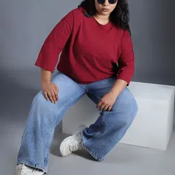 Freeform by High Star Plus Size Boxy Fit Textured Cotton Tshirt-image-72