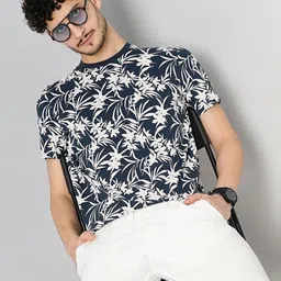 Celio Men Floral Printed Monochrome Regular Fit Cotton T-shirt-image-64