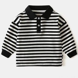 StyleCast Boys Black Striped Polo Collar Monochrome T-shirt-image-45