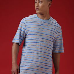 WROGN Striped Round Neck Cotton T-shirt-image-10