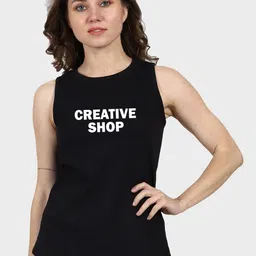 T-SHIRT TRUCK Sleeveless Typography Printed Cotton T-shirt-image-100