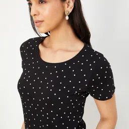 max Women Polka Dot Printed Round Neck Cotton T-shirt-image-69