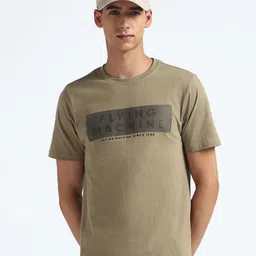 Flying Machine Round Neck Short Sleeves Printed Cotton Regular Fit T-shirt-image-34