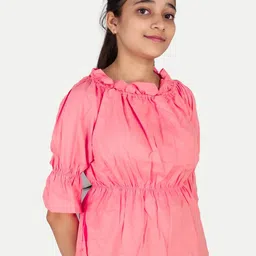 BAESD Girls Round Neck Bell Sleeves Gathered Top-picture-14