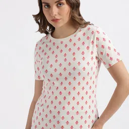 Grit and Flair Women Floral Printed Round Neck Cotton T-shirt-image-20
