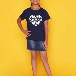 NUSYL Girls Hearts Printed Round Neck Casual T-shirt-image-65