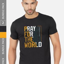 CHOZI Pack of 2 Typography Printed Cotton T-shirt-image-122