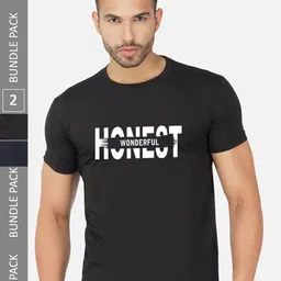 CHOZI Pack Of 2 Typography Printed Round Neck Cotton Casual T-shirt-image-18
