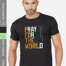 CHOZI Pack of 2 Typography Printed Cotton T-shirt-image-105