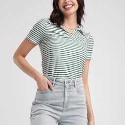 FableStreet Women Striped V-Neck Pure Cotton Cut Outs T-shirt-picture-33