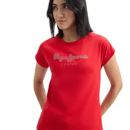 Pepe Jeans Women Typography Printed Round Neck Cotton T-shirt-picture-43