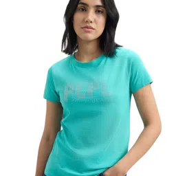 Pepe Jeans Women Typography Printed Round Neck Cotton T-shirt-image-57