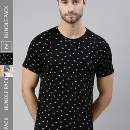 Joven Men Pack of 2 Printed Pure Cotton T-shirts-image-92