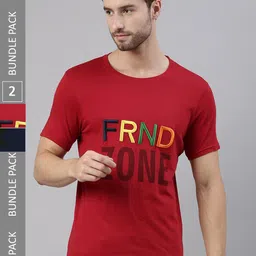 Joven Pack Of 2 Typography Printed Pure Cotton T-shirt-image-29