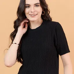 CLAPTON Women Self Design Round Neck T-shirt-image-39