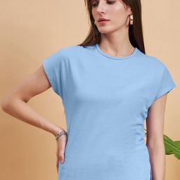 MINT STREET Women Blue Drop-Shoulder Sleeves Cut Outs T-shirt-image-16
