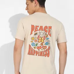 Campus Sutra Beige Graphic Printed Cotton T-shirt-image-72