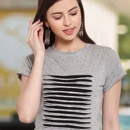 Martini Striped Round Neck Cotton Regular Fit Crop T-shirt-picture-14