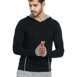 Black Collection Men Solid Hooded Long Sleeves Cotton T-shirt-image-102