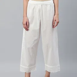 KSUT Women White Hem Design Straight Cropped Palazzos-picture-18