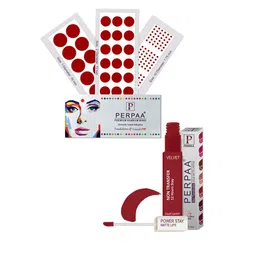 PERPAA Power Stay Non Transfer Lipstick-22 & Set of 3 Premium Maroon Bindis-Size 01,02,10-16