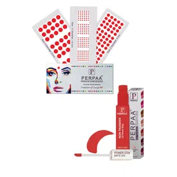 PERPAA Power Stay Non Transfer Lipstick-01 & Set of 3 Premium Red Bindis- Size 04,05,11-image-46