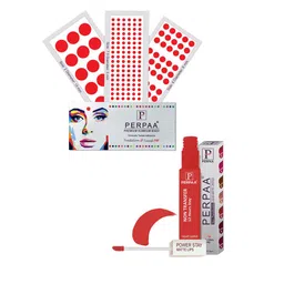 PERPAA Power Stay Non Transfer Lipstick-01 & Set of 3 Premium Red Bindis- Size 7.5,02,04-image-71