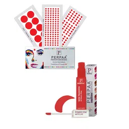 PERPAA Power Stay Non Transfer Lipstick-01 & Set of 3 Premium Red Bindis - Size 7.5,01,06-image-90