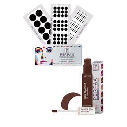 PERPAA Power Stay Non Transfer Lipstick-16 & Set of 3 Premium Black Bindis - Size 01,03,10-16
