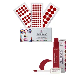 PERPAA Power Stay Non Transfer Lipstick-22 & Set of 3 Premium Maroon Bindis -Size 01,03,05-16