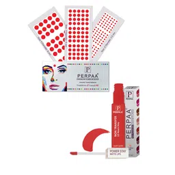 PERPAA Power Stay Non Transfer Lipstick-01 & Set of 3 Premium Red Bindis - Size 04,05,08-image-17