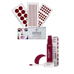 PERPAA Power Stay Non Transfer Lipstick-09 & Set of 3 Premium Maroon Bindi- Size 7.5,01,04-4