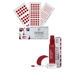 PERPAA Power Stay Non Transfer Lipstick-22 & Set of 3 Premium Bindis - Size 04,05,08-53