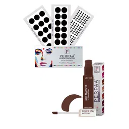 PERPAA Power Stay Non Transfer Lipstick - Shade 16 & Set of 3 Premium Black Bindis-14