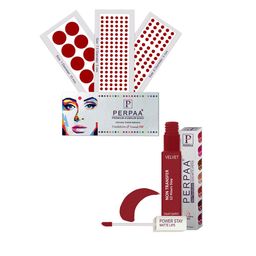 PERPAA Power Stay Non Transfer Lipstick-22 & Set of 3 Premium Red Bindis-Size 7.5,01,06-14