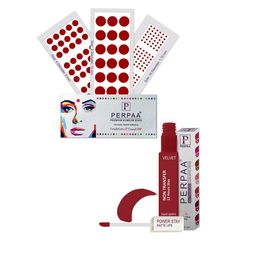 PERPAA Power Stay Non Transfer Lipstick-22 & Set of 3 Premium Bindis - Size 02,10,04-34