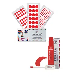 PERPAA Power Stay Non Transfer Lipstick-01 & Set of 3 Premium Red Bindis - Size 02,07,04-image-13