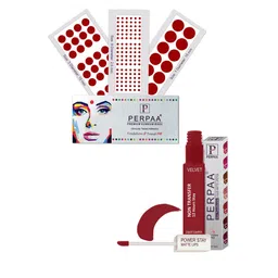 PERPAA Power Stay Non Transfer Lipstick-22 & Set of 3 Premium Maroon Bindis -Size 01,03,08-42