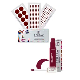 PERPAA Power Stay Non Transfer Lipstick-09 & Set of 3 Premium Maroon Bindis-Size 7.5,01,08-15