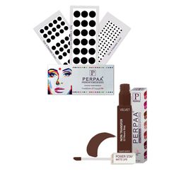 PERPAA Premium Set Of 4 Black Bindi Flaps & Power Stay Non Transfer Lipstick - PS16-19
