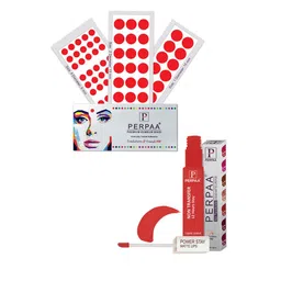PERPAA Power Stay Non Transfer Lipstick-01 & Set of 3 Premium Red Bindis - Size 01,02,04-image-63