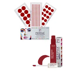 PERPAA Power Stay Non Transfer Lipstick - Shade 22 & Set of 3 Premium Light Maroon Bindis-13
