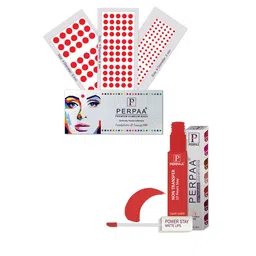 PERPAA Power Stay Non Transfer Lipstick-01 & Set of 3 Premium Red Bindis - Size 04,05,09-image-2