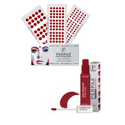 PERPAA Power Stay Non Transfer Lipstick - Shade 22 & Set of 3 Premium Light Maroon Bindis-28