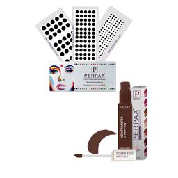PERPAA Power Stay Non Transfer Lipstick-16 & Set of 3 Premium Black Bindis - Size 04,05,09-6